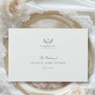 Elegant Grått Calligraphy Script & Monogram Bröllo Gästböcker