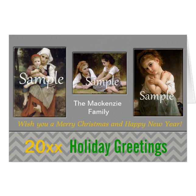 Elegant grått Chevron helgdag, jul, nyår Hälsningskort (Framsidan Horizontal)