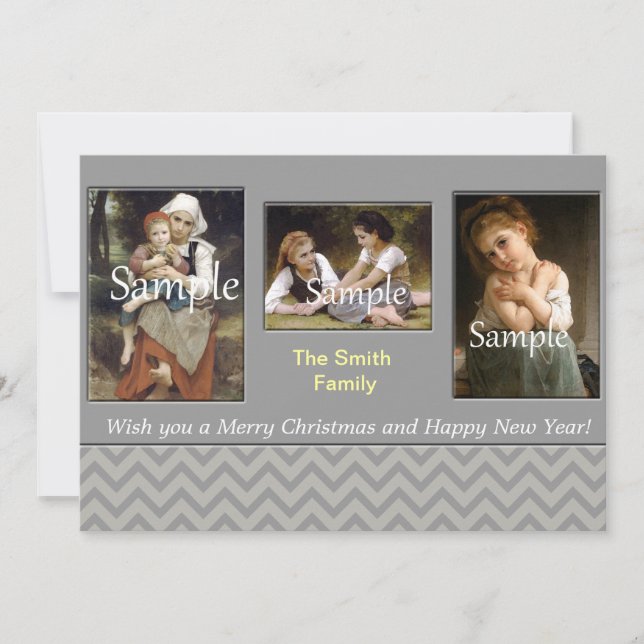 Elegant grått Chevron helgdag, jul, nyår Julkort (Framsida)