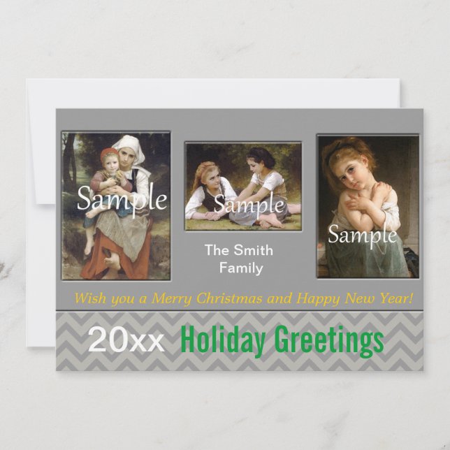 Elegant grått Chevron helgdag, jul, nyår Julkort (Framsida)