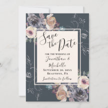 Elegant Grått Cream Blommigt Navy Background Bröll