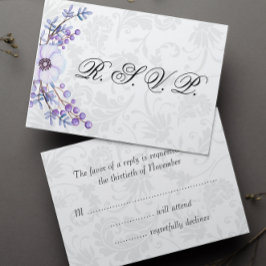 Elegant Grått Damask and Lila Blommigt Bröllop OSA Kort