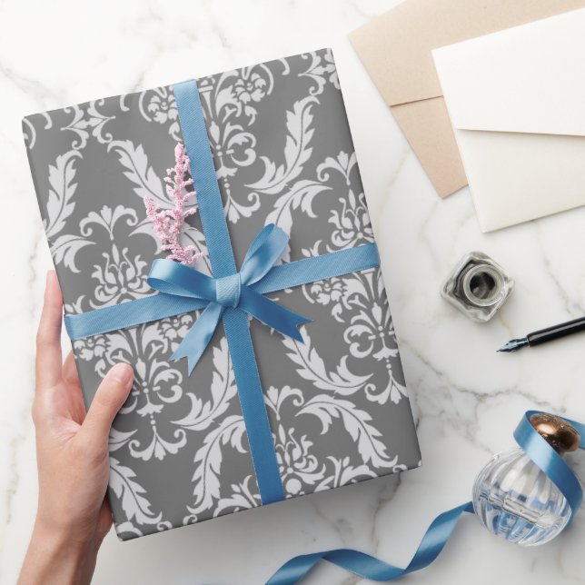Elegant Grått Damask-mönster Presentpapper (Gifting)