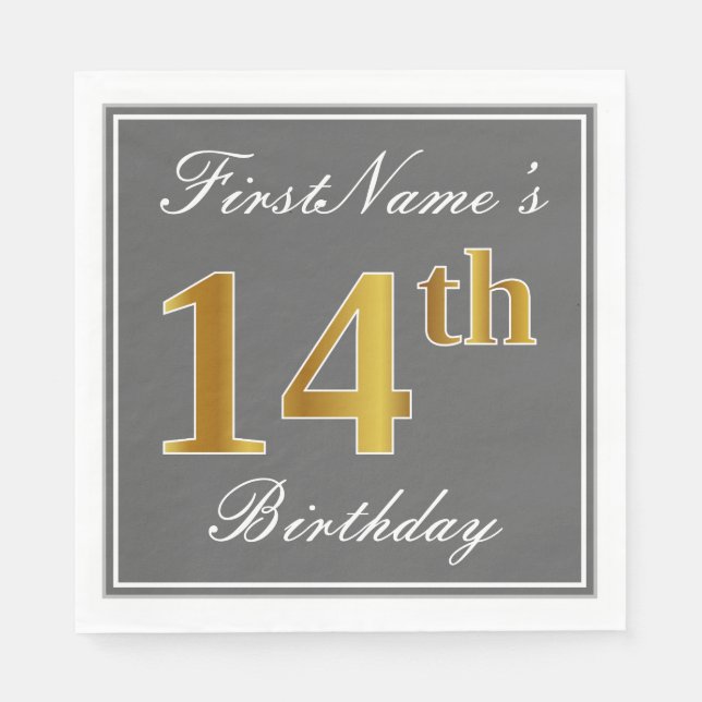 Elegant Grått, faux Guld 14:e födelsedagen; eget n Pappersservett (Framsidan)