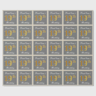 Elegant, Grått, Faux Guld 19:e födelsedagen + Namn Presentpapper