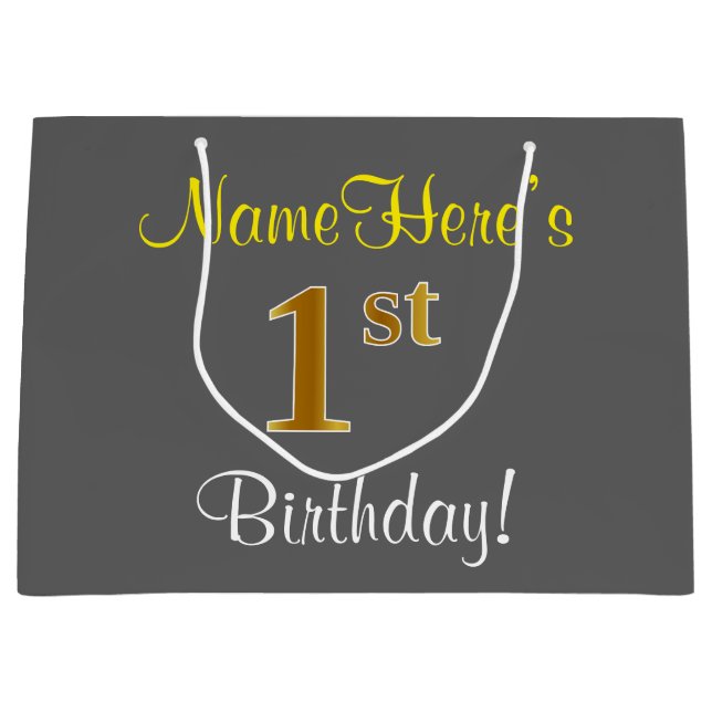 Elegant, Grått, faux Guld 1:a födelsedagen; eget n (Framsidan)