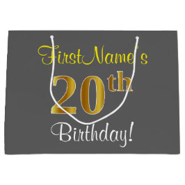 Elegant, Grått, Faux Guld 20:e födelsedagen + Namn