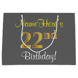 Elegant, Grått, Faux Guld 22:a födelsedagen + Namn