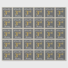 Elegant, Grått, faux Guld 3:e födelsedagen; Anpass Presentpapper