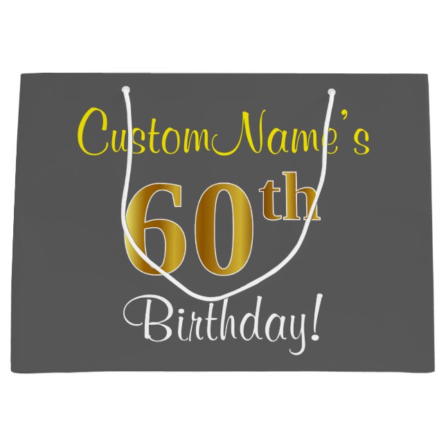 Elegant, Grått, Faux Guld 60:e födelsedagen + Namn (Framsidan)