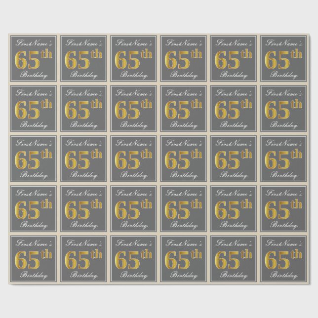 Elegant, Grått, Faux Guld 65e Birthday + Namn Presentpapper (Platt)