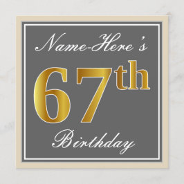 Elegant, Grått, Faux Guld 67:e födelsedagen + Namn Inbjudningar