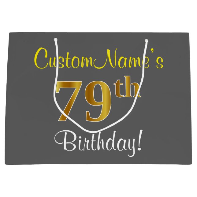 Elegant, Grått, Faux Guld 79:e födelsedagen + Namn (Framsidan)
