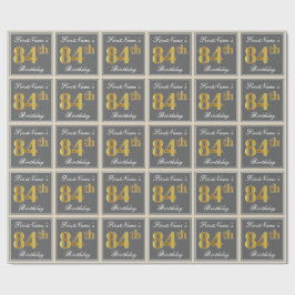 Elegant, Grått, Faux Guld 84:e födelsedagen + Namn Presentpapper