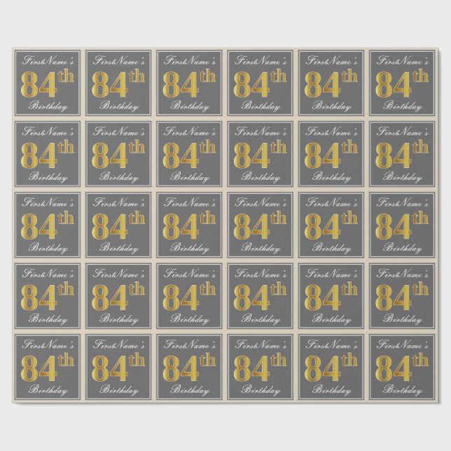 Elegant, Grått, Faux Guld 84:e födelsedagen + Namn Presentpapper (Platt)