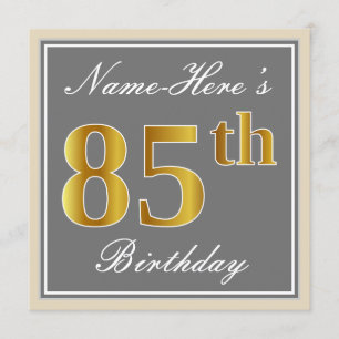 Elegant, Grått, Faux Guld 85:e födelsedagen + Namn Inbjudningar