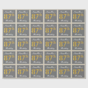Elegant, Grått, Faux Guld 87:e födelsedagen + Namn Presentpapper