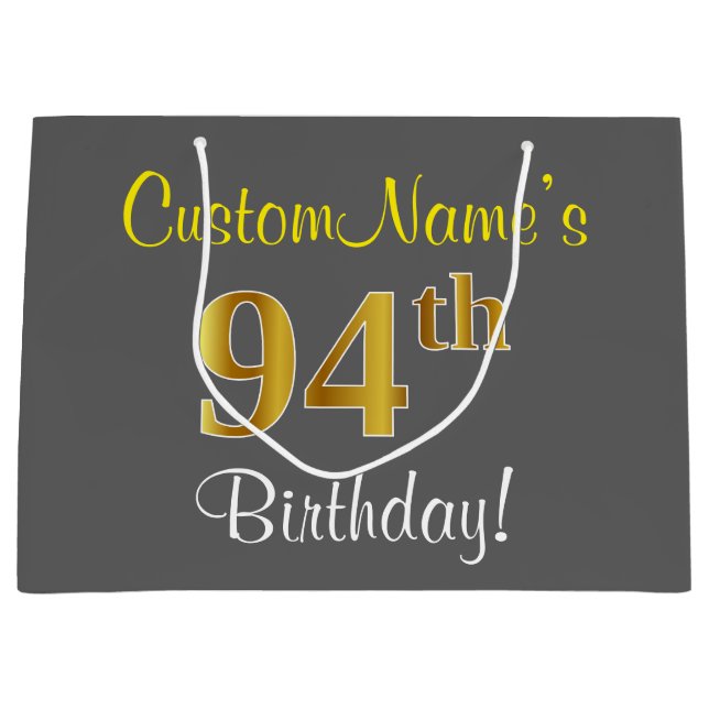 Elegant, Grått, Faux Guld 94:e födelsedagen + Namn (Framsidan)