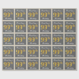 Elegant, Grått, Faux Guld 99 Birthday + Namn Presentpapper