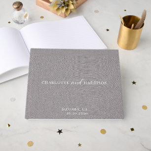 Elegant Grått Faux Linen Monogram Gästböcker