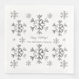 Elegant Grått Faux Silver Snöflingor jul Napk Pappersservett