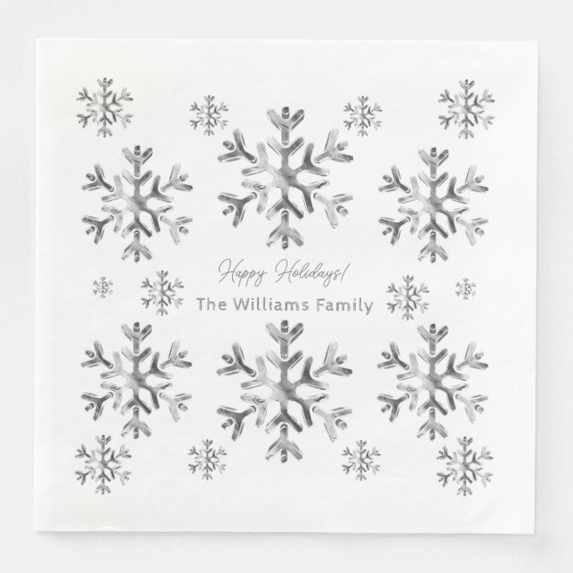 Elegant Grått Faux Silver Snöflingor jul Napk Pappersservett (Framsida)