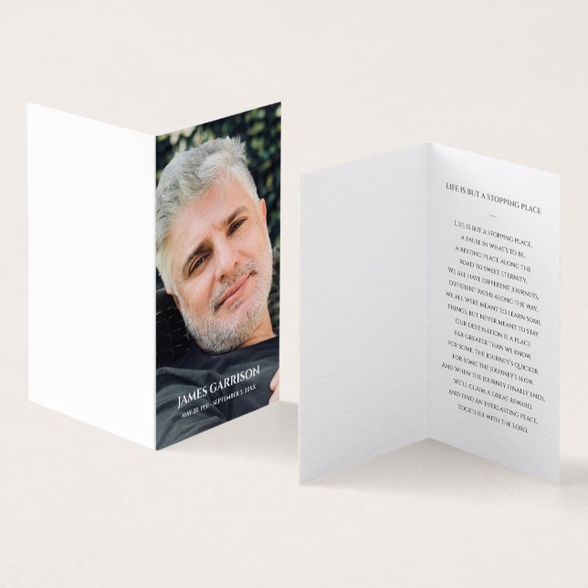 Elegant Grått Funeral Prayer Card med foto Kort (In- och utsida)