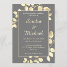 Elegant grått golden löv bröllopsinbjudan