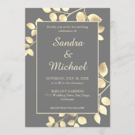 Elegant grått golden löv bröllopsinbjudan inbjudningar
