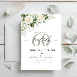 Elegant Grått Grönt Blommigt 60 födelsedagar Inbjudningar