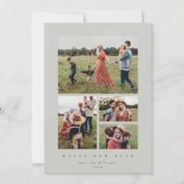 Elegant Grått-Grönt Ram 4 Photo Gott nytt år Julkort