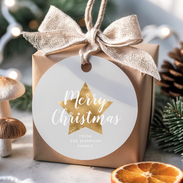 Elegant Grått Guld-stjärnornas jul Gåvor Etiketter (Elegant Gray Gold Star Christmas Favor Tags)