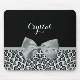 Elegant Grått Jaguar Print Söt Namn Silver Bow Musmatta