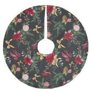 Elegant Grått jul Botaniska Grey Mönster Julgransmatta Borstad Polyester