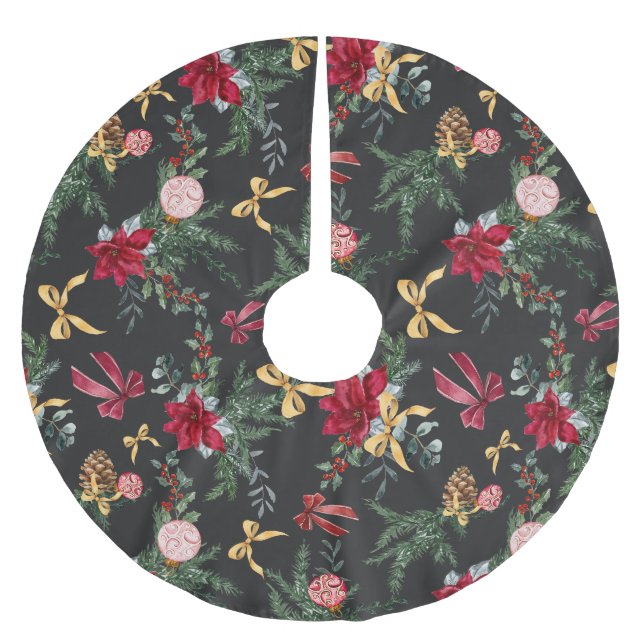 Elegant Grått jul Botaniska Grey Mönster Julgransmatta Borstad Polyester (Framsidan)