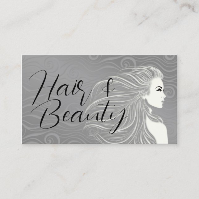 Elegant Grått Kurvor Hair & Beauty Salon Card Visitkort (Framsida)