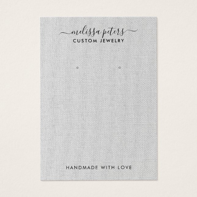 Elegant Grått Linen Jewelry Earring Visning Card Visitkort (Framsidan)