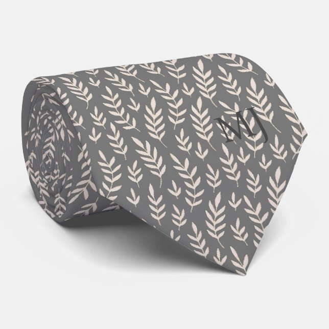 ELEGANT GRÅTT LÖV FOLIAGE MÖNSTER MONOGRAM INITIAL SLIPS (Rullad)