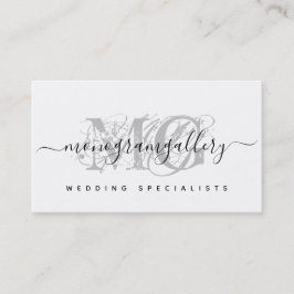 Elegant Grått Luxe Glam Script Monogram Visitkort