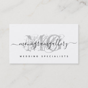 Elegant Grått Luxe Glam Script Monogram Visitkort