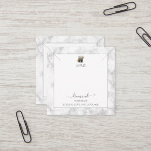 Elegant Grått Marble Birthstone Necklace Visning Fyrkantigt Visitkort