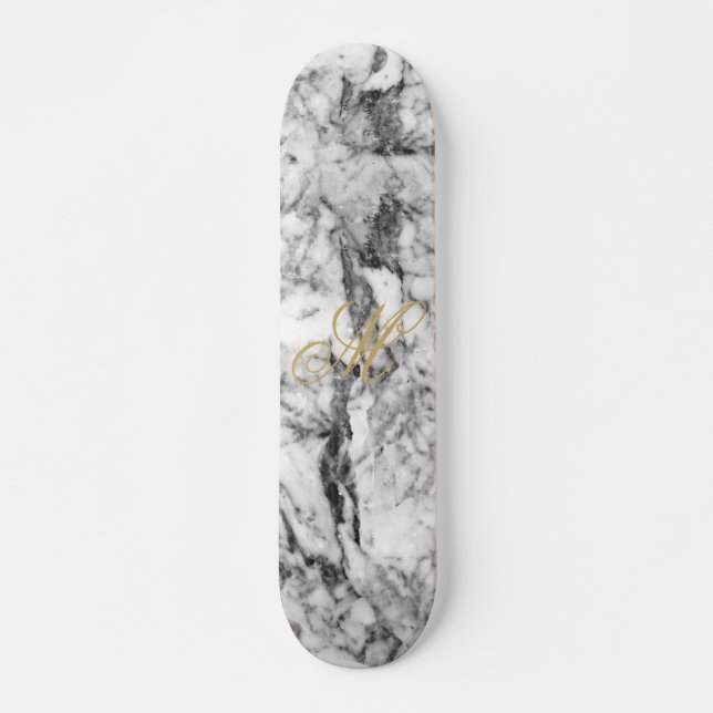Elegant grått, modernt marmor, guld monogram mini skateboard bräda 18,5 cm (Framsida)