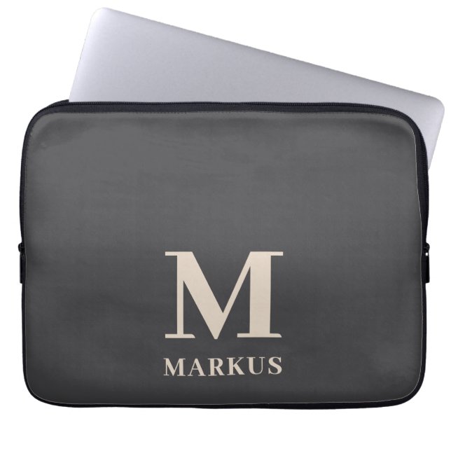 Elegant Grått Monogram Laptop sleeve (Framsidan)