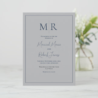 Elegant grått monogram modern bröllopsinbjudan inbjudningar