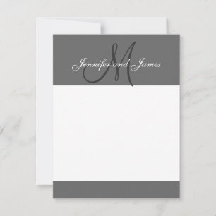 Elegant Grått Monogram Namn Nyligen Wed Note-kort Anteckningskort
