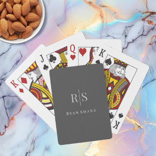 Elegant Grått Monogram & White Namn, Mörk Grått Casinokort