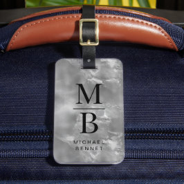 Elegant Grått Monogrammad Bagagebricka