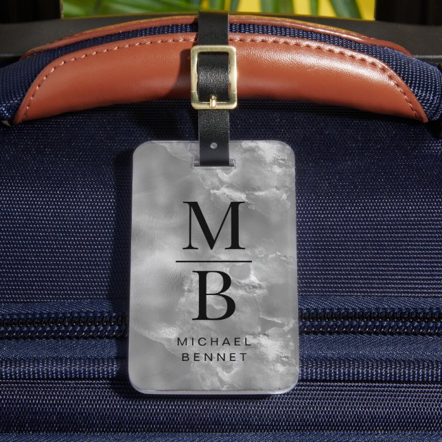 Elegant Grått Monogrammad Bagagebricka (Framsida Insitu 2)