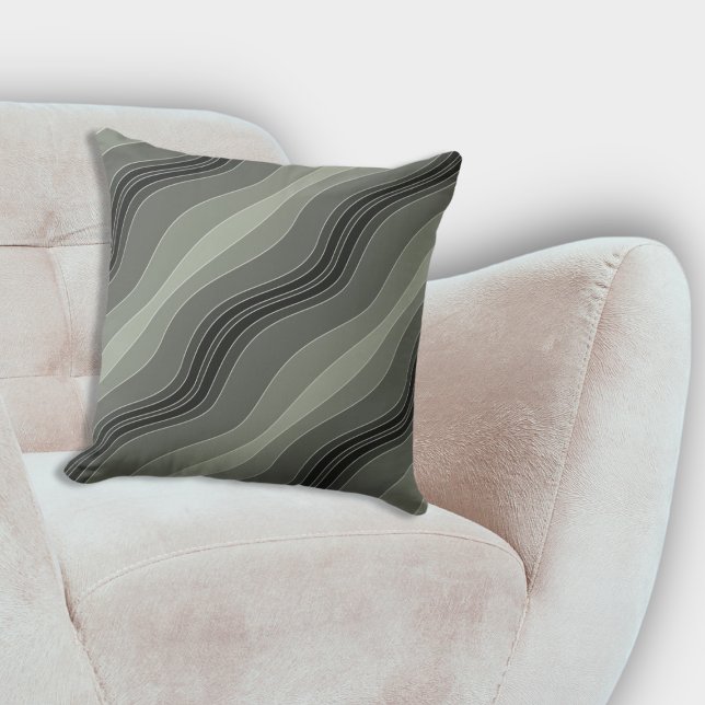 ELEGANT GRÅTT MÖNSTER i LINJER Kudde (Elegant Grey Layered Lines Pattern Throw Pillow, Living Room)