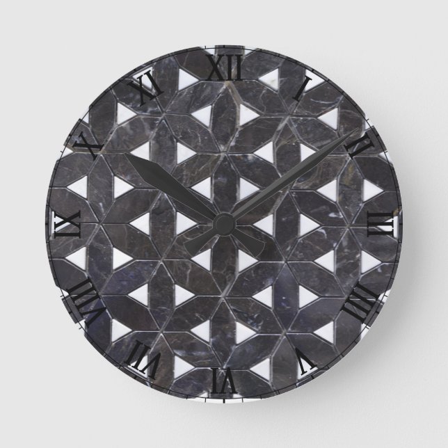 elegant Grått Mosaic-blomman av livet Tile mönster Rund Klocka (Framsida)